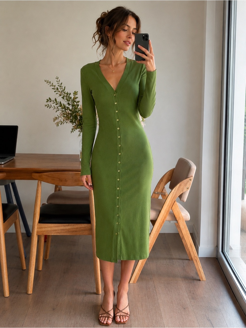 Ladaire Ribbed Knit Maxi Dress Size L